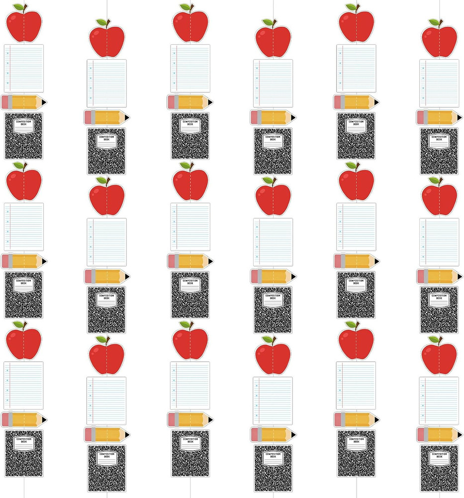 6 Pcs Back to School Garland Decor Pre-Strung Pencil Apple Composition Notebook