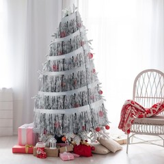 90 Feet Christmas Tree Tinsel Silver Metallic Tinsel Foil Fringe Large Christ…