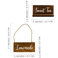 Wood Beverage Labels Sign Set , 7 Pc Drink Labels Carafe, Dispenser, Bottles
