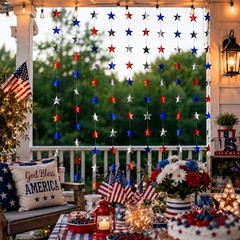 Glitter Red Blue and Silver Star Streamers, 4M/13.1FT Shiny Patriotic Hanging