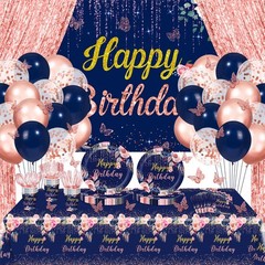 Navy Blue Rose Gold Birthday Decorations 30pcs Confetti Balloons – Floral Party