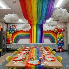 7 Pcs Rainbow Party Ceiling Decorations Kit 3.12 x 4 ft 3D Wizard Party Ceili…