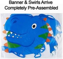 Dinosaur «Happy Birthday» Banner & 15 Pre-Assembled Dino & Swirl Decorations DIY