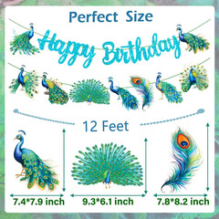 Peacock Birthday Banner & Decorations – 2Pcs Blue Peacock Party Banners for Zoo