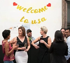 Welcome to USA America Banner Pre-Strung No DIY Rose Gold Glittery Aboard