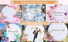 Gallety 7.2FT White Round Backdrop Cover with Size Adjuster & 4 Metal Clips,