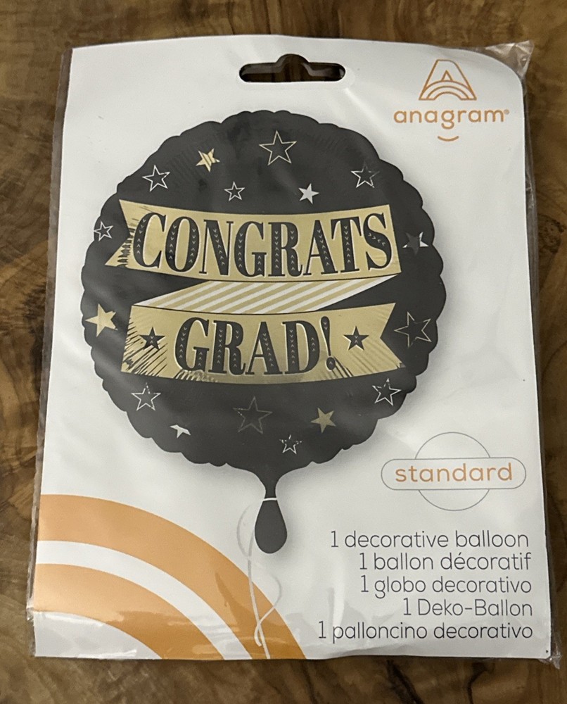 Congrats Grad Party Foil Standard Balloon 17” Graduation Black Gold