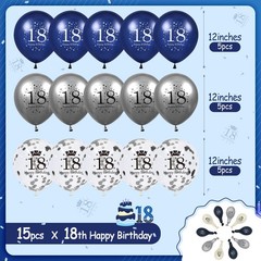 18th Birthday Balloons, 15 PCS Navy Blue Silver Latex 18th Birthday Balloons …
