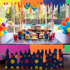 6 Pack Art Themed Party Table Skirts 40 x 16 Inches Colorful Felt Paint Splat…