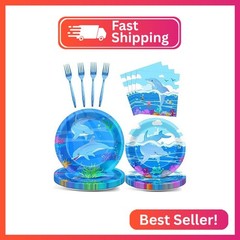96 Pcs Dolphin Party Supplies Set Dolphin Plates Napkins Forks Ocean Disposable