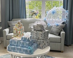 Baby Boy Shower 36″ Umbrella Hand Decorated «Showered with Gifts» Traditional