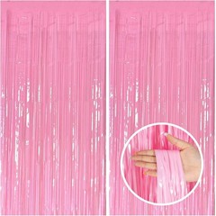 Shiny Pink Tinsel Backdrop 2 Pack for Birthday, Graduation, and Celebrations
