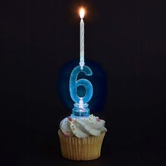 Blue Plastic Number 6 Flashing Candle Holder With Birthday 3″, Multicolor