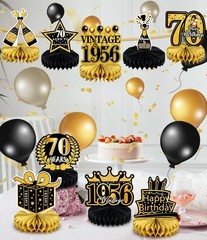 9 Pcs 70th Birthday Decoration for Men Women Happy 70th Birthday Honeycomb Cente