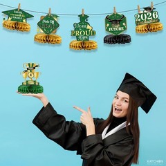 , Green, Black and Gold Graduation Centerpieces 2026 – Pack of 12 | Graduation C