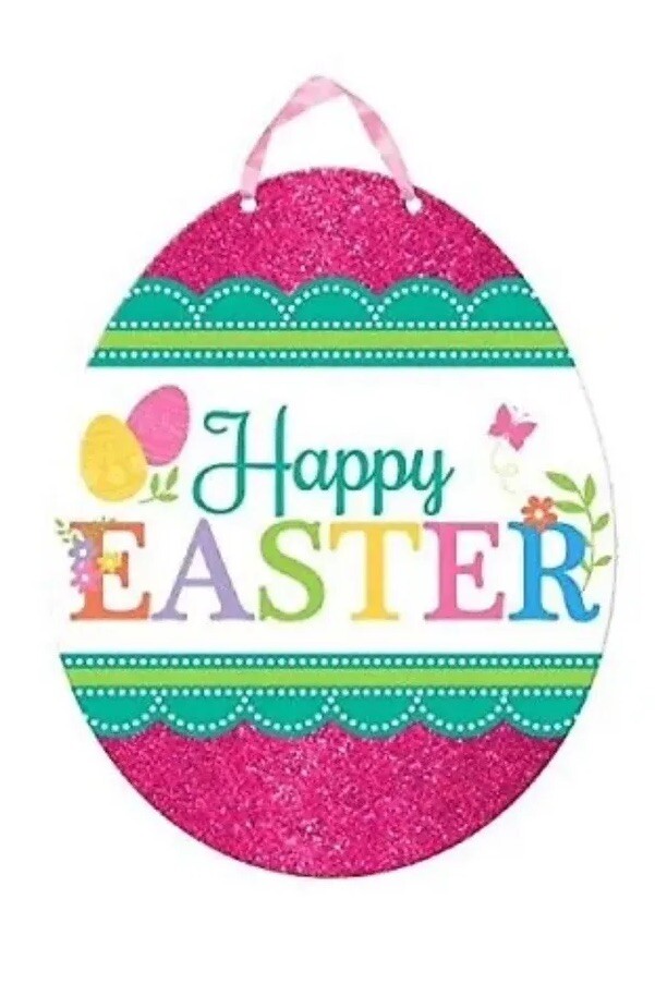 amscan Happy Easter Hanging Egg Sign 11.5″ x 9.25″ Glitter Egg Fiberboard