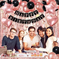 ZERODECO Birthday Party Decorations for Women, Rose Gold Black