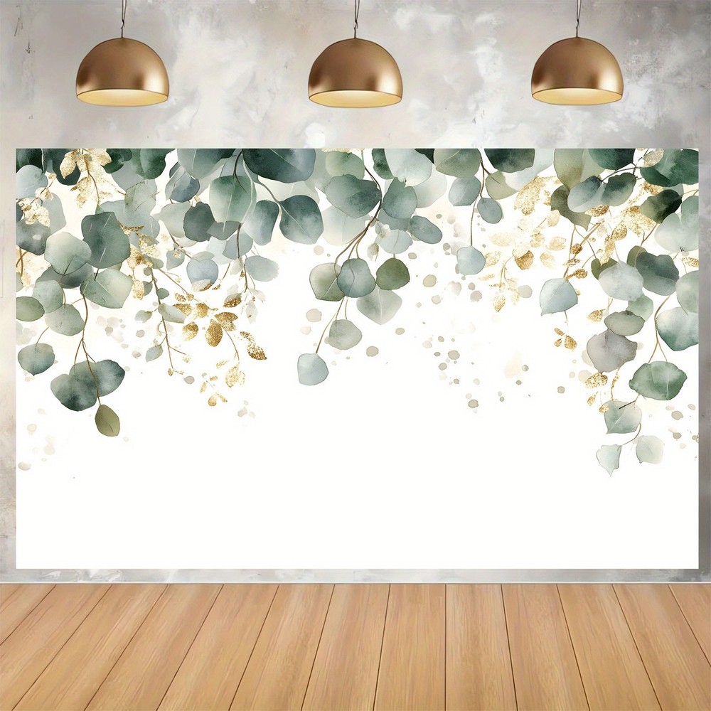1pc Golden and Green Eucalyptus Leaf Photography Backdrop – 9x6ft/270cmx180cm