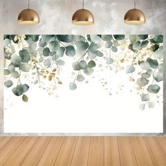 1pc Golden and Green Eucalyptus Leaf Photography Backdrop – 7x5ft/210cmx150cm