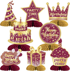 8 Pieces Happy Birthday Decorations, for Women, Burgundy Gold | Happy Birthday C