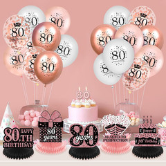 9Pcs Rose Gold 80Th Birthday Decorations Rose Gold Black Happy 80Th Birthday Tab