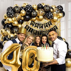115pcs 40th Birthday Balloon Arch with Black Gold Balloon Garland happy Birth…