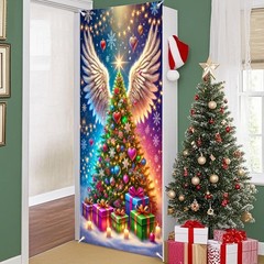 Christmas Tree Front Door Coverss Wrap Xmas Holiday House Hanging Banner Wint…