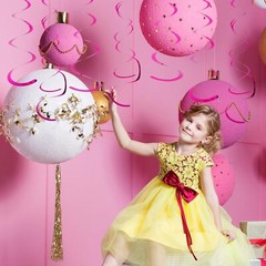 30 PCS Party Swirl Decorations Hot Pink Shinny Foil Hanging