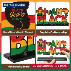 Haooryx Black History Month Wooden Centerpieces Decorations – 4Pcs Happy Black H