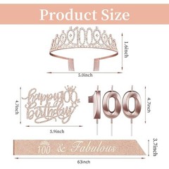 100th Birthday Decorations Women Including 100th Birthday Crown/Tiara Sash Ca…