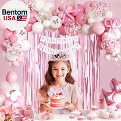 Pink Bow Birthday Party Decorations, Coquette Birthday Decorations with Bow Bann