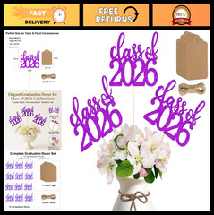 12 Pack Double Sided Graduation Centerpiece Sticks, Blank Kraft Tags & Twine – C