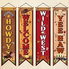 4 Pcs Western Cowboy Party Decorations Wild West Banner Howdy Yes Haw Welcome…