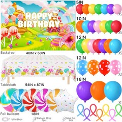 134Pcs Candyland Party Decorations Birthday Supplies Candyland Balloon Arch B…
