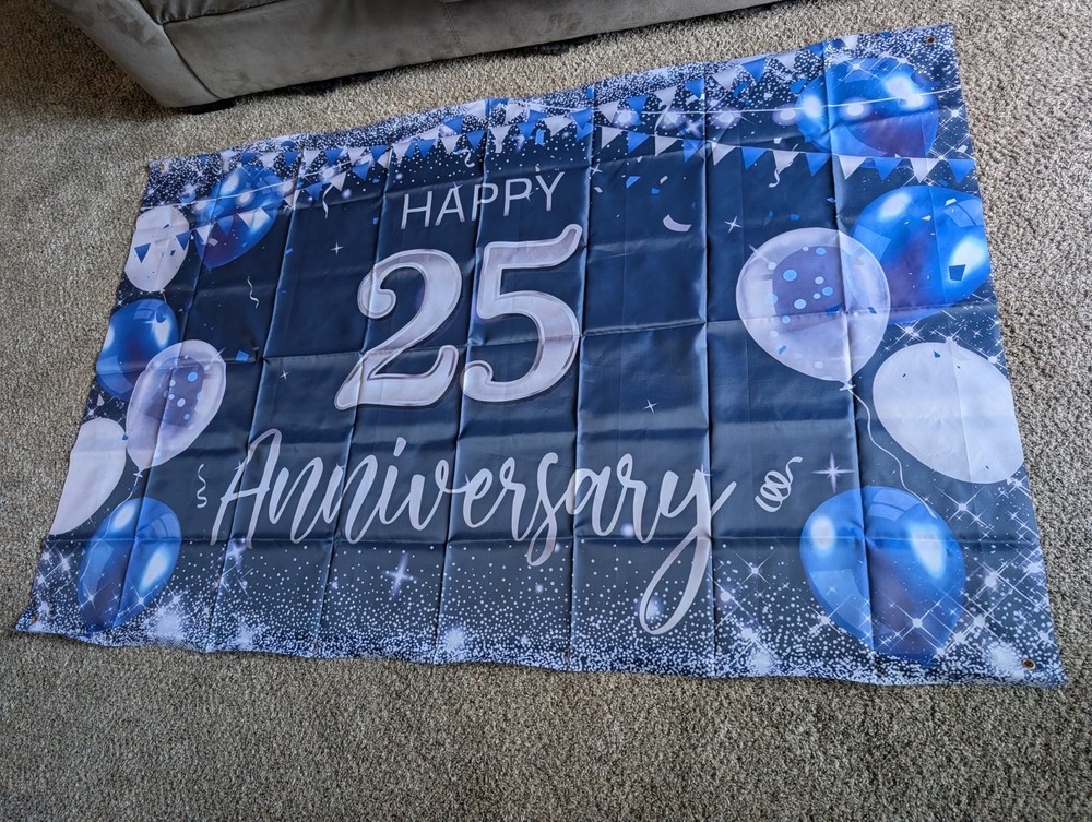 Fabric Happy 25th Anniversary Banner Flag 6′ X 4′ Tall #005