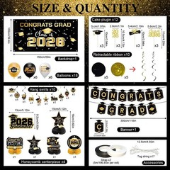Graduation Decorations 2026 Black Gold Party Decor Set Grad Banner Class of 2…