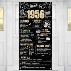 70Th Birthday Decorations Back in 1956 Door Banner for Men Women, Black Gold Hap