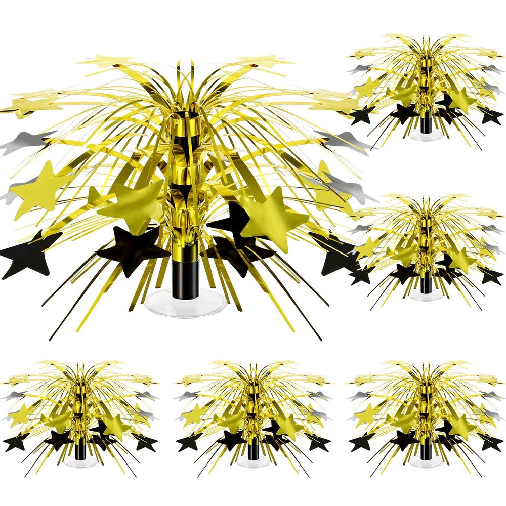 6 PCS 8.7 Inch Black Gold Metallic Foil Spray Star Burst Table Centerpieces
