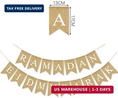 SWYOUN Burlap Ramadan Eid Mubarak Banner Supplies Muslim Fireplace Mantel Decora