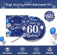 60Th Birthday Decorations for Men,61Pcs Blue Silver 60Th Birthday Decorations Ta