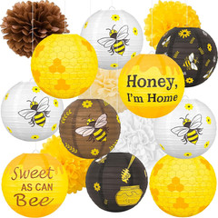 15Pcs Bee Party Decorations Hanging Paper Lanterns Tissue Pom Pom – Bees Themed