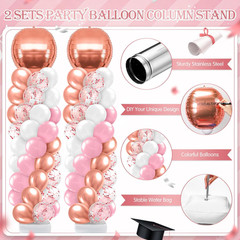 2 Sets Pink Rose Gold Balloon Column Stand Kit, Adjustable Floor Balloon Arch To