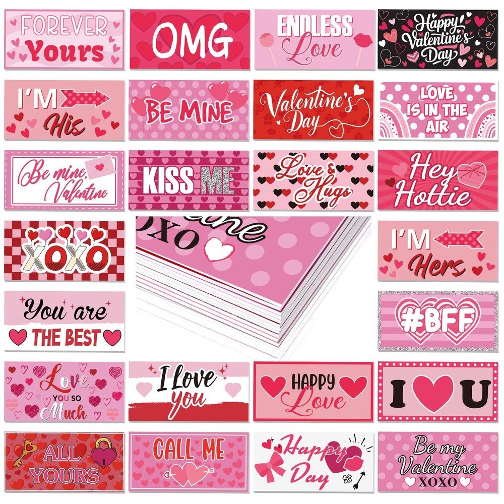 24 Designs Valentines Photo Booth Props Double Sided 11×5.5 Inch Red Pink Heart