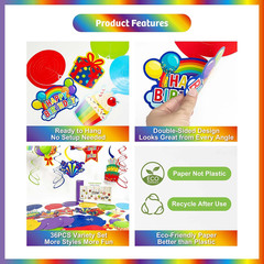 Colorful Birthday Hanging Swirl Decorations, 36Ct Paper Ceiling Decor Set with C