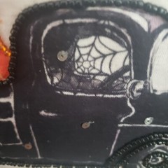 Ghosts in Truck Halloween Beaded/Sequin Wall Hanging Flag New