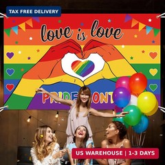 Pride Decorations – Love is Love Banner Backdrop, LGBTQ, Lesbian & Gay Pride Ban