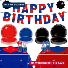 163Pcs Spider Web Birthday Party Tableware Set Spider Theme Party Decoration Sup