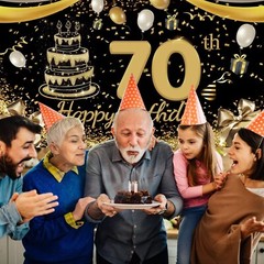 110x180cm Large Size Happy Birthday Banner 70th Black Gold Birthday Decoration
