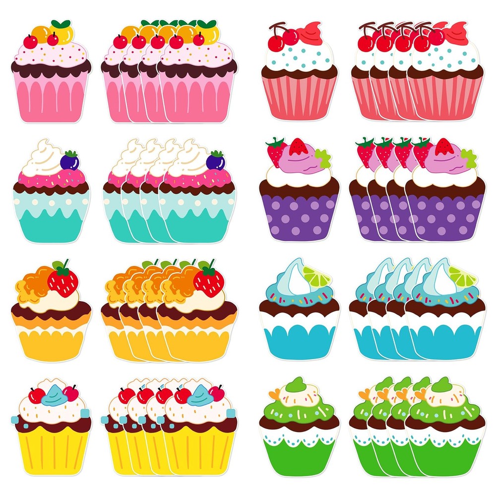 40 PCS Colorful Cupcake Paper Cutouts Name Tags Birthday Classroom Decor