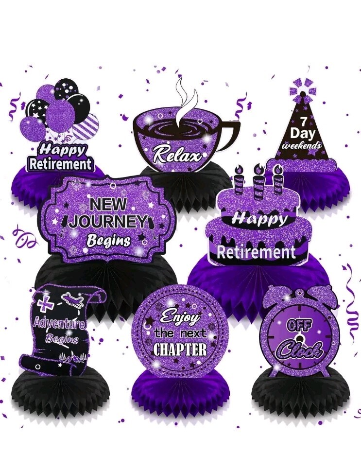 8Pcs Purple Retirement Decorations Purple and Black Retirement Table Honeycom…